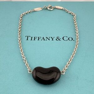 RARE Tiffany & Co. Black Jade Bean Bracelet Sterling Silver by Elsa Peretti